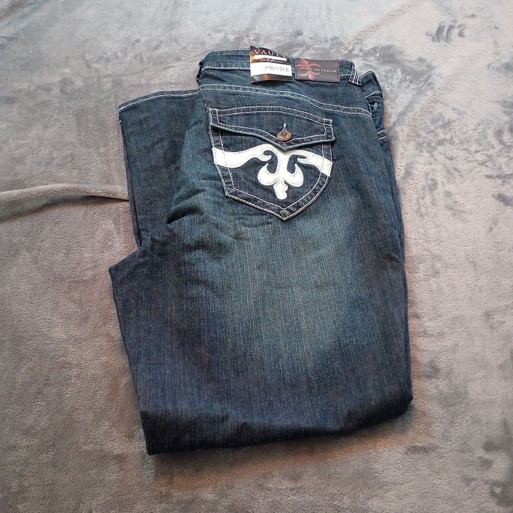 Vault Denim Jeans De Fleur Womens 24P Blue Bootcut Flap Pocket‎ Y2K 90s Style